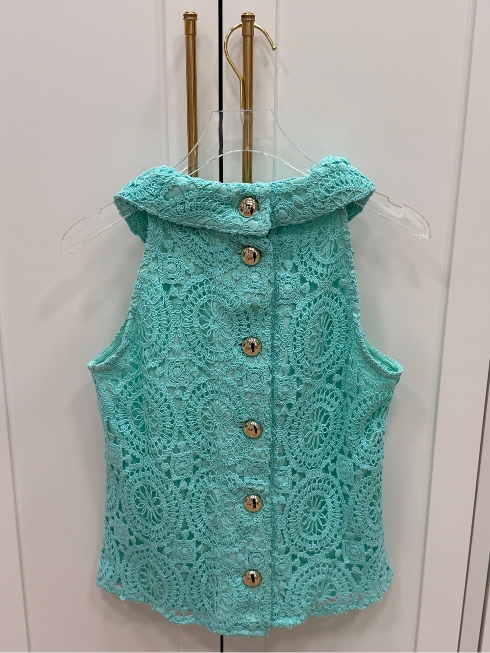 Sail to Sable Mint Eyelet Cowl Neck Top - Picture 3 of 9